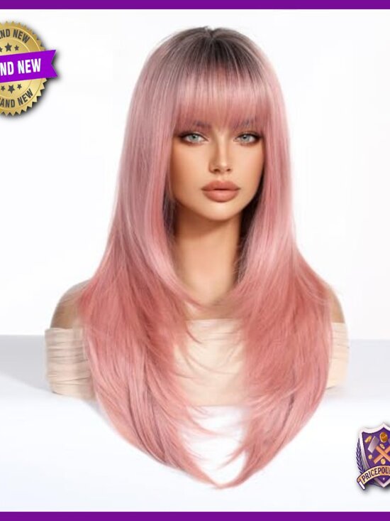 Long Straight Layered Human Hair Wig with Bangs Lightweight Breathable Cap main image 5